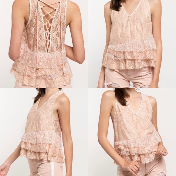 POL Blush Sleeveless Tiered Lace Top - Picture 4 of 6